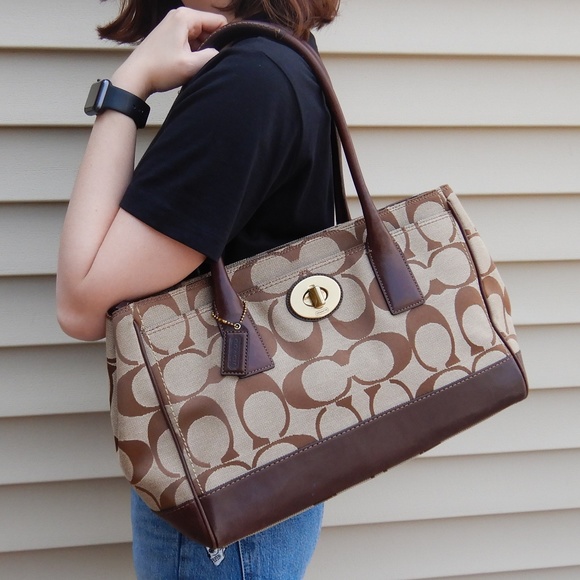 Coach Handbags - Coach Signature Canvas Madeline Brown Purse
